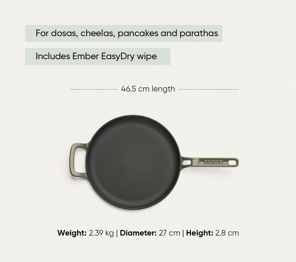 TitaniumClad™  Cast Iron Tawa 27cm - Sage