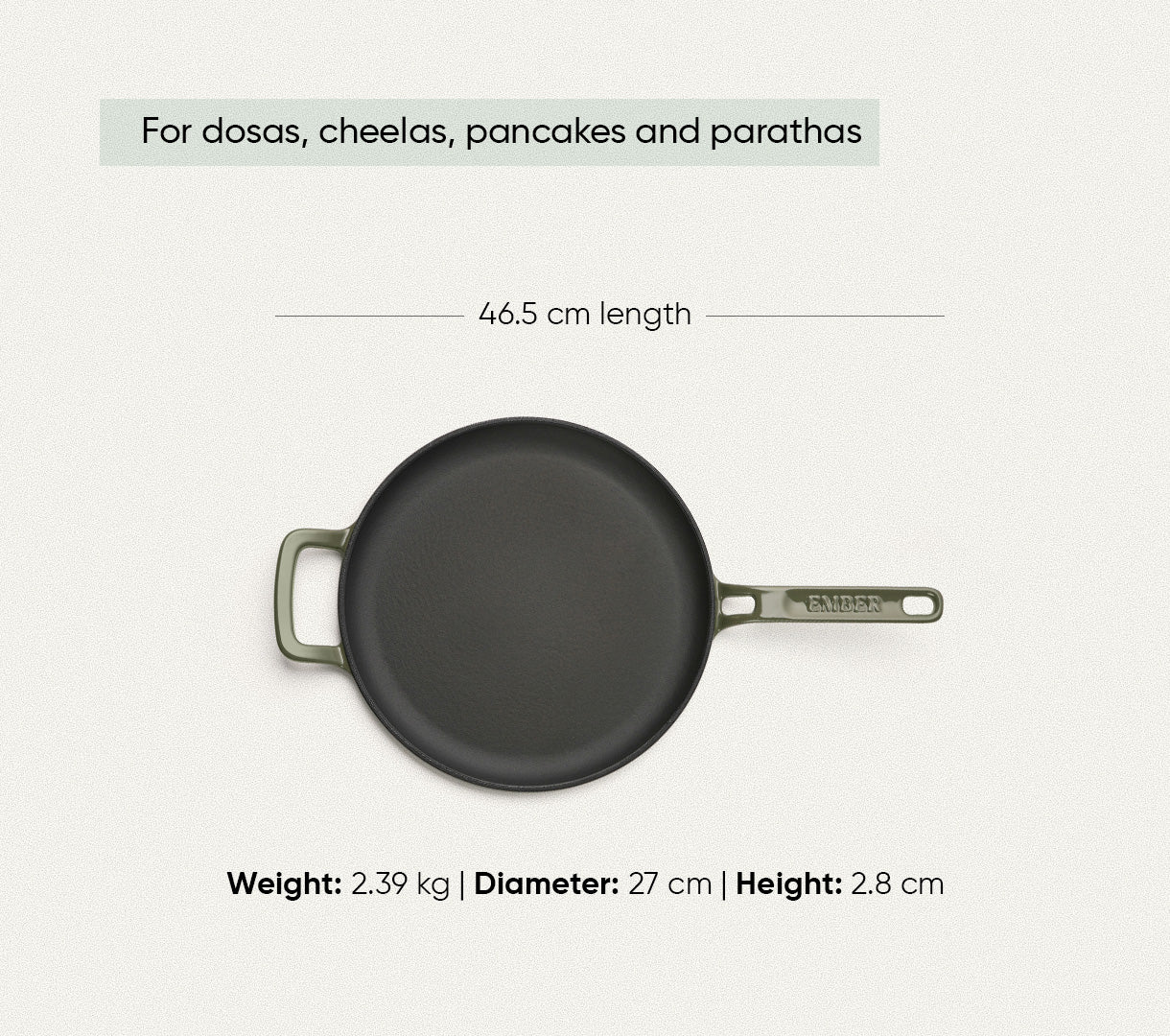 TitaniumClad™  Cast Iron Tawa 27cm - Sage