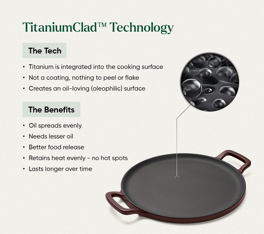 TitaniumClad™  Cast Iron Tawa 30cm - Wine