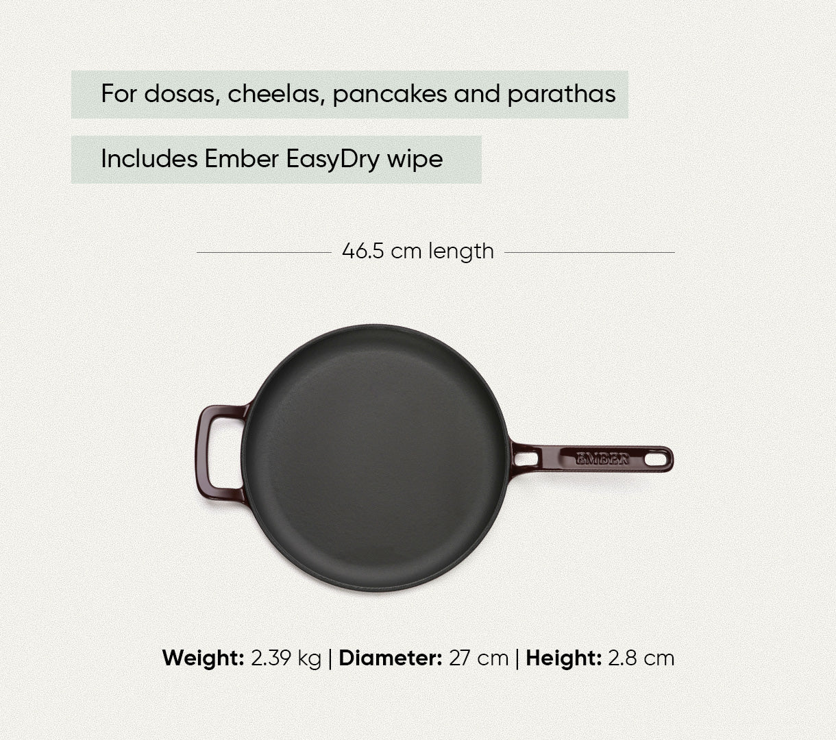 TitaniumClad™  Cast Iron Tawa 27cm - Wine
