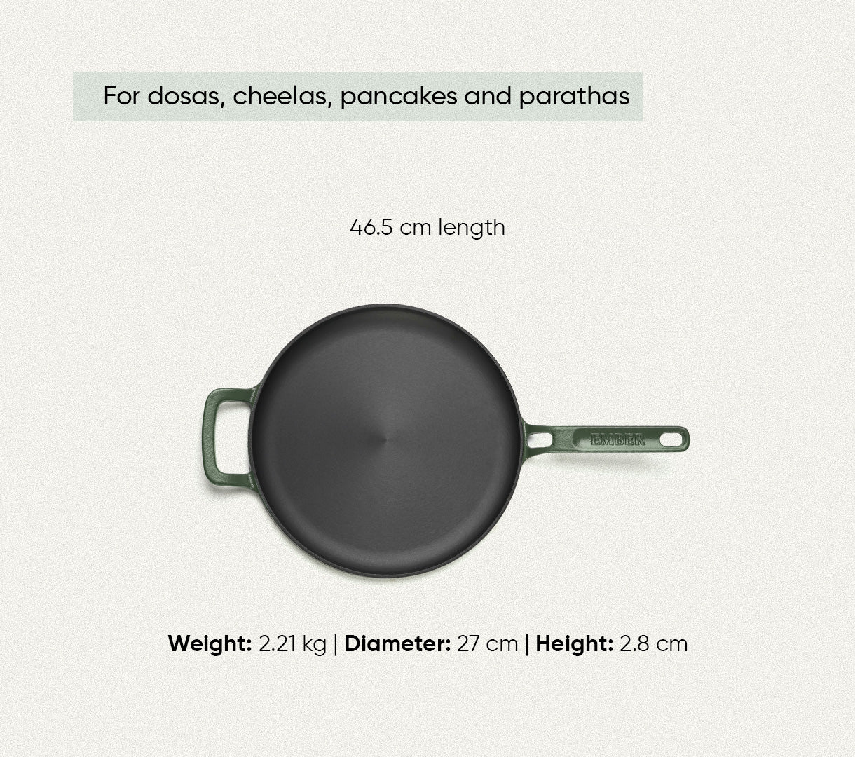 Pre-Seasoned Tawa 27 cm - Coorg Green