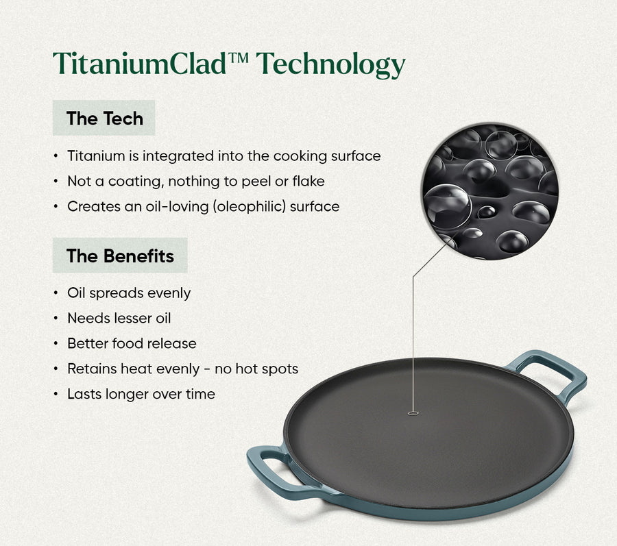 TitaniumClad™  Cast Iron Tawa 30cm - Ocean