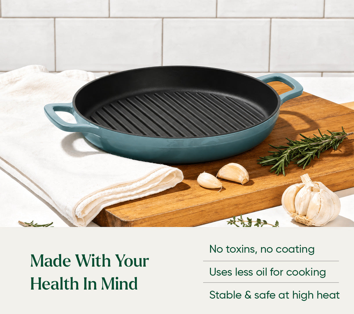 TitaniumClad™  Cast Iron Grill Pan 27cm - Ocean