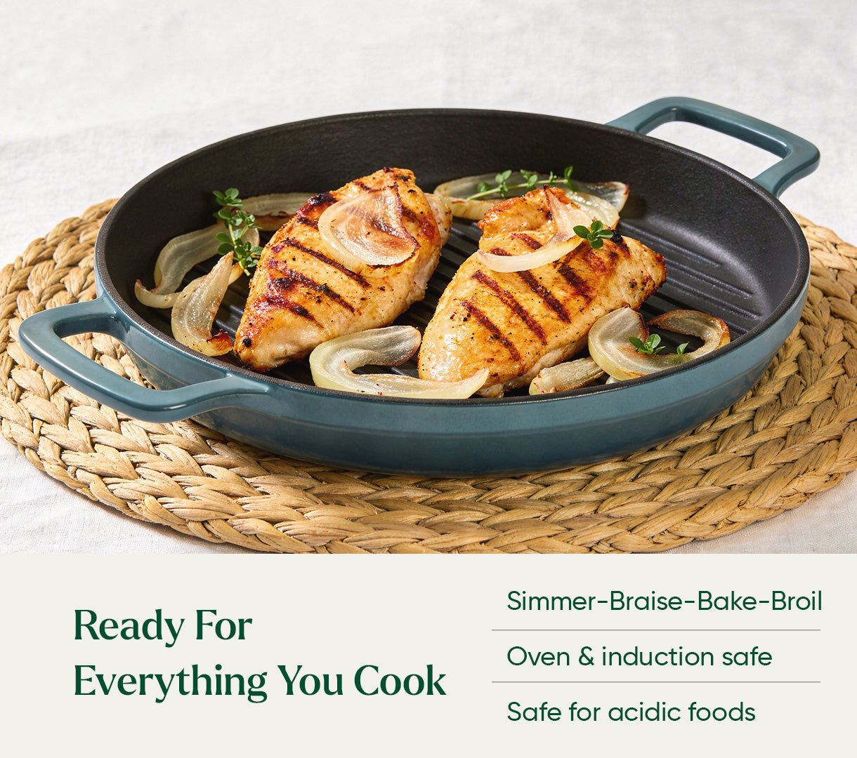 TitaniumClad™  Cast Iron Grill Pan 27cm - Ocean