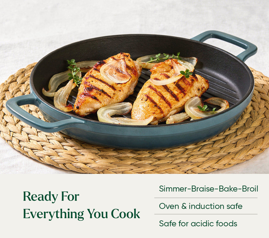 TitaniumClad™  Cast Iron Grill Pan 27cm - Ocean