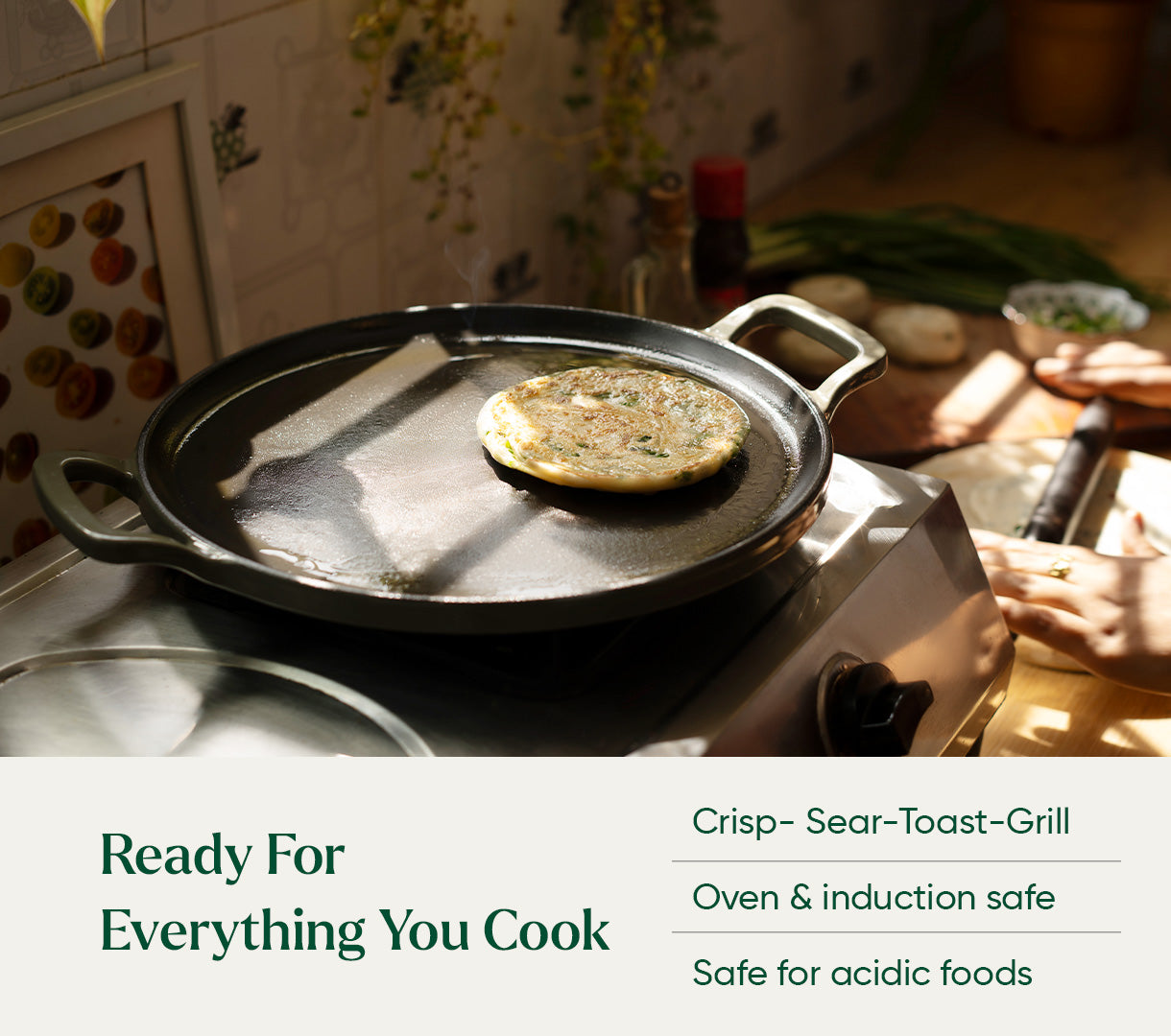 TitaniumClad™  Cast Iron Tawa 30cm - Sage