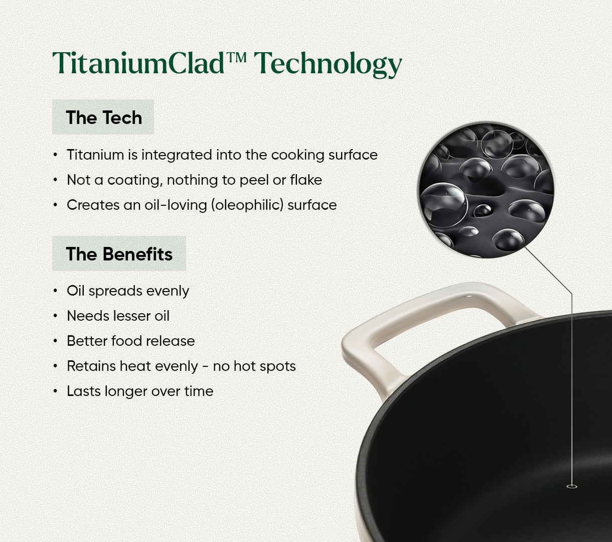 TitaniumClad™  Cast Iron Dutch Oven 27cm - Almond