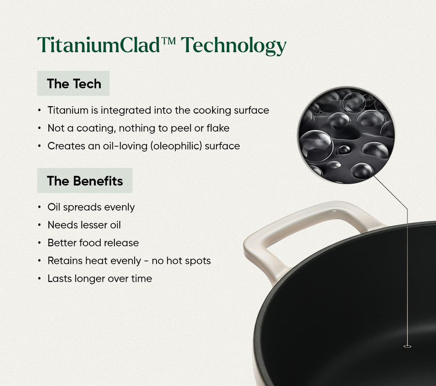 TitaniumClad™  Cast Iron Dutch Oven 27cm - Almond