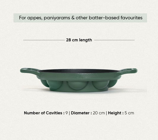 Ember Pre-Seasoned Cast Iron Appe Pan (20 cm) - Coorg Green