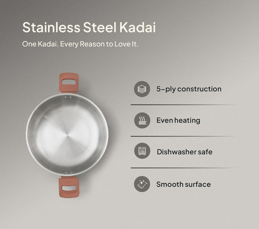 Ember Stainless Steel Kadai - Jaipur Terracotta