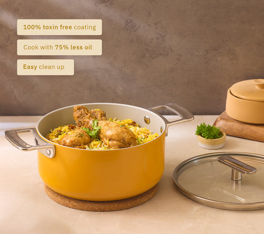 Mini Dutch Oven 20cm with glass lid - Benares Gold