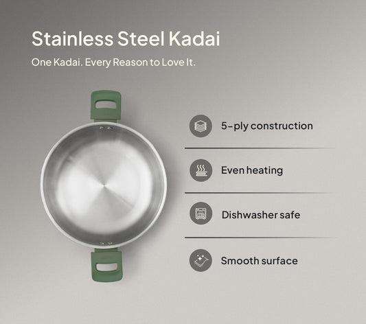 Ember Stainless Steel Kadai - Coorg Green