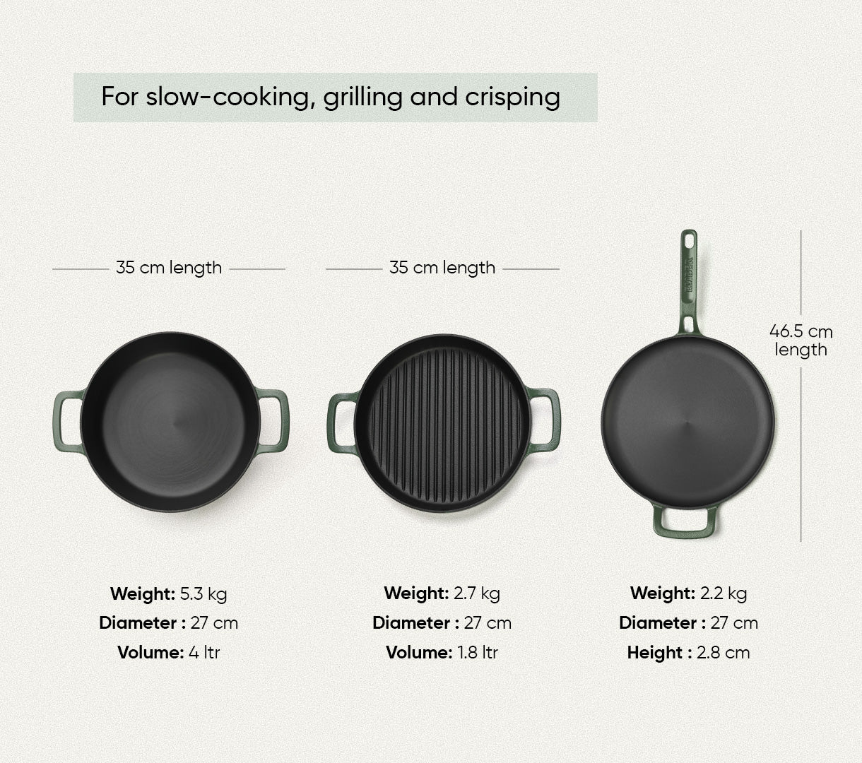 Pre-Seasoned Cast Iron - Set of 4  - Coorg Green