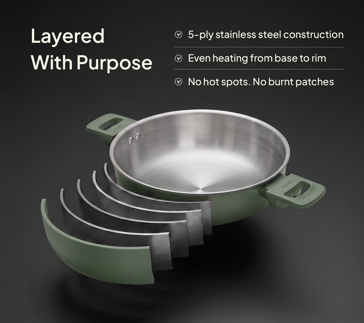 Ember Stainless Steel Kadai - Coorg Green