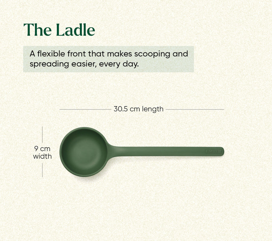Set of 7 (Ladle, Brush, Flip, Stir, Scrape, Tong, Fish Spatula) - Coorg Green