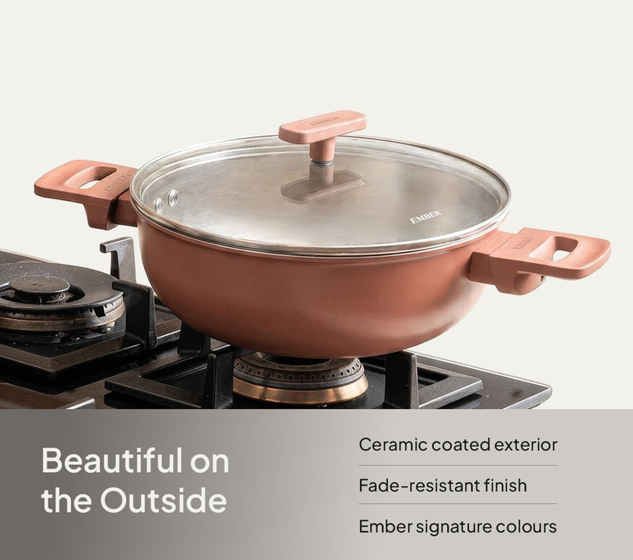 Ember Stainless Steel Kadai - Jaipur Terracotta