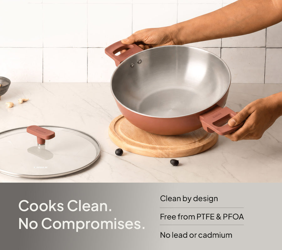 Ember Stainless Steel Kadai - Jaipur Terracotta