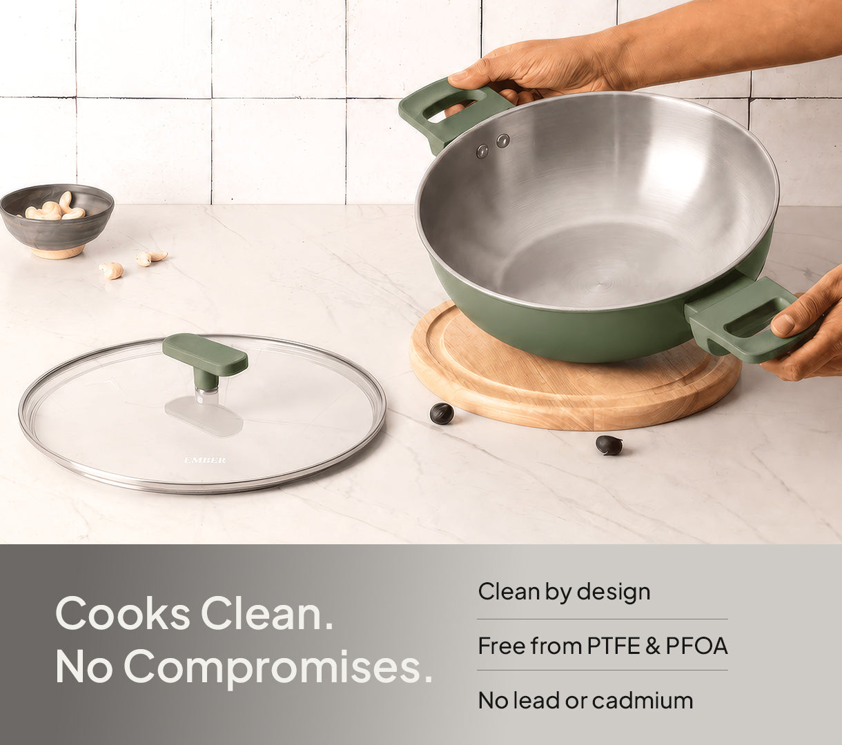 Ember Stainless Steel Kadai - Coorg Green
