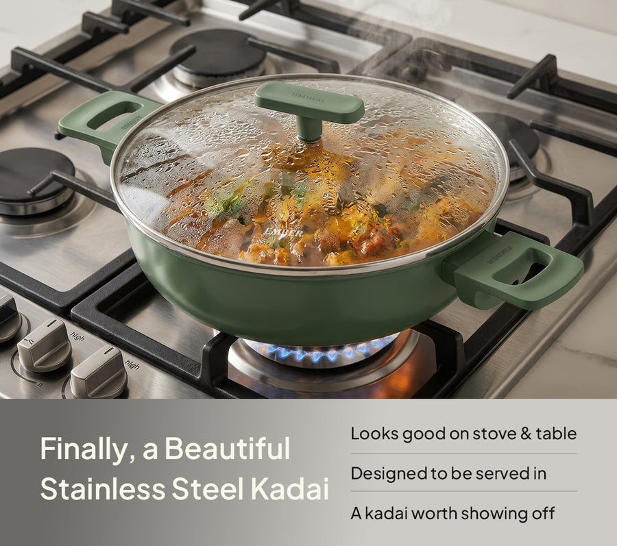 Ember Stainless Steel Kadai - Coorg Green