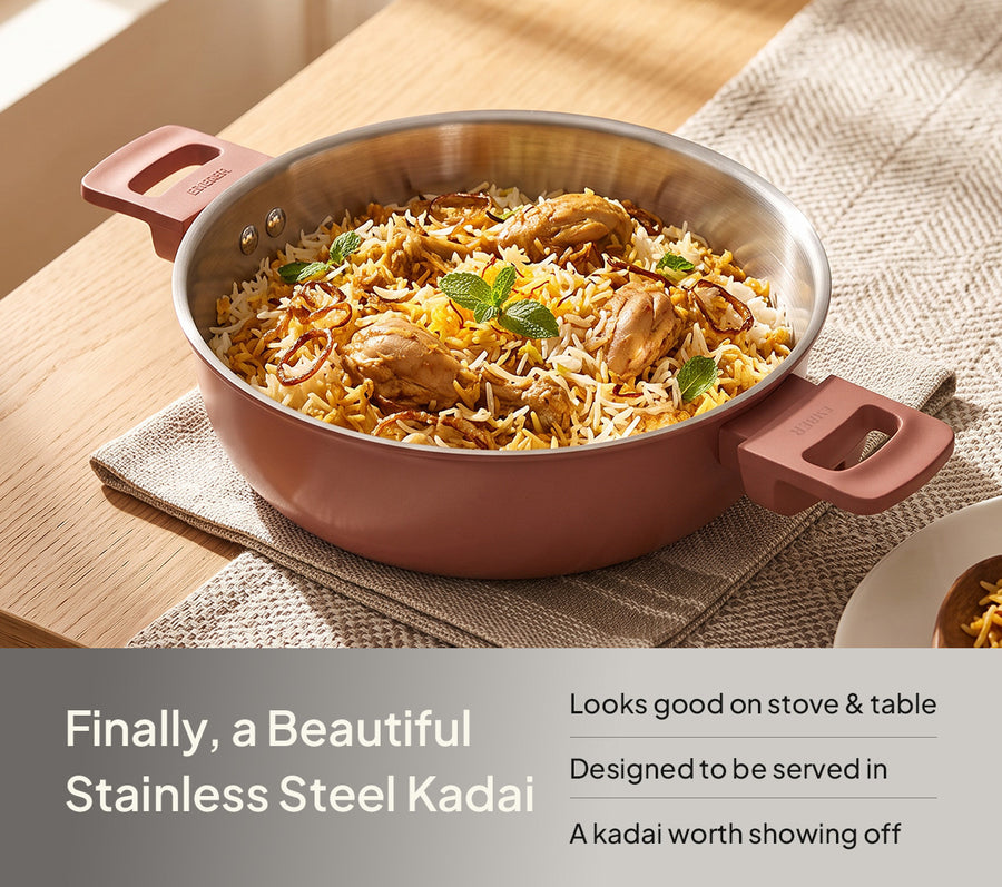 Ember Stainless Steel Kadai - Jaipur Terracotta