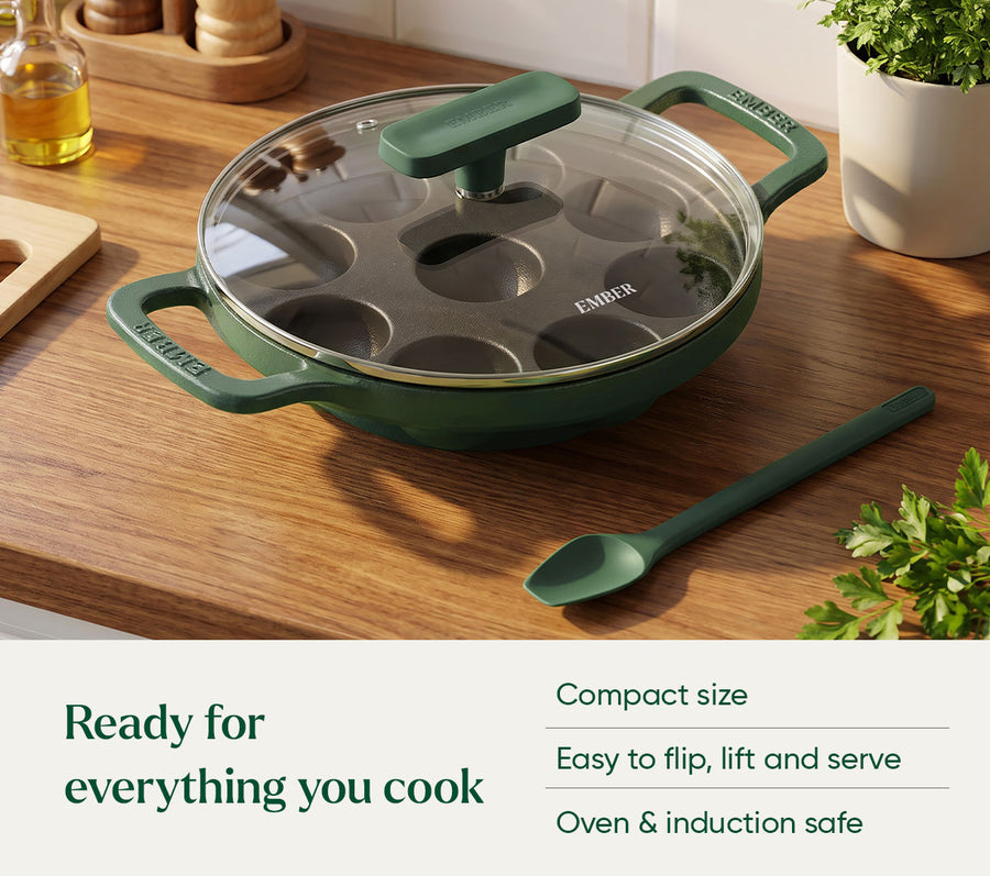 Ember Pre-Seasoned Cast Iron Appe Pan (20 cm) - Coorg Green