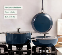 Complete Cookware Set with storage (4-Piece) with glass lid - Nilgiri Blue