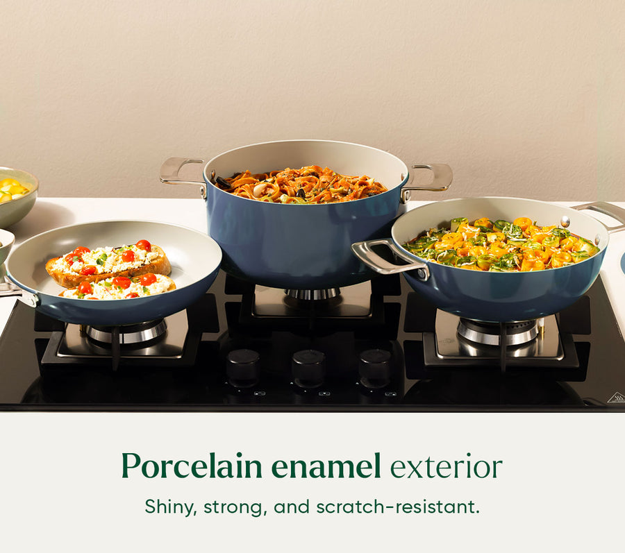 Complete Cookware Set with storage (4-Piece) with glass lid - Nilgiri Blue