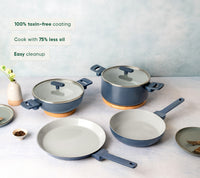 Complete Cookware Set (4-Piece) with glass lid - Nilgiri Blue