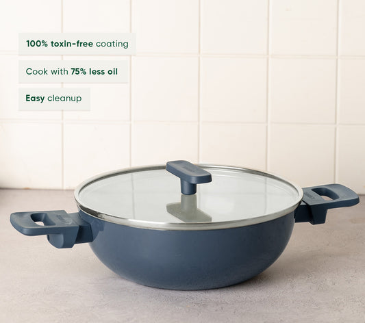 Kadai 24cm with glass lid - Nilgiri Blue