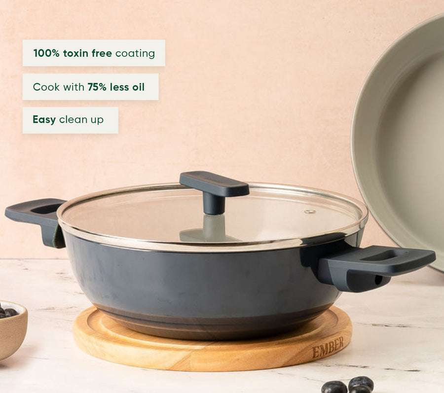 Kadai 24cm with glass lid - Nilgiri Blue