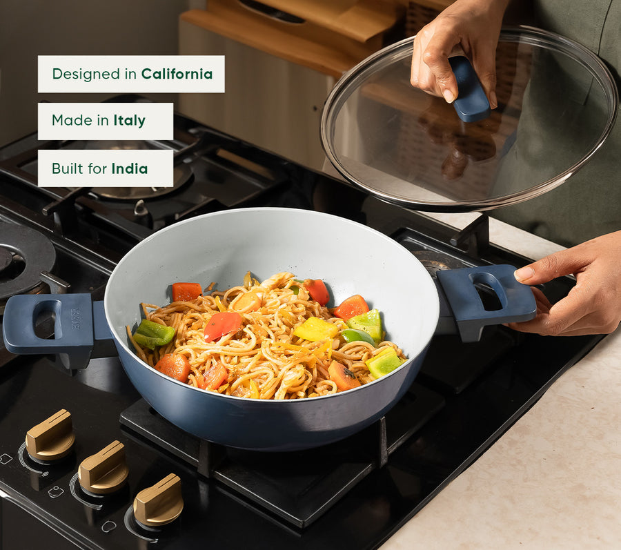 Kadai 24cm with glass lid - Nilgiri Blue