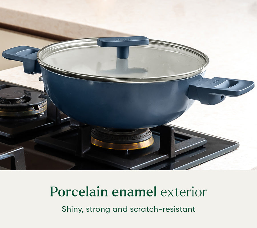Kadai 24cm with glass lid - Nilgiri Blue