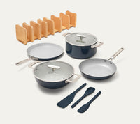 Complete Cookware Set with storage (4-Piece) with glass lid - Nilgiri Blue