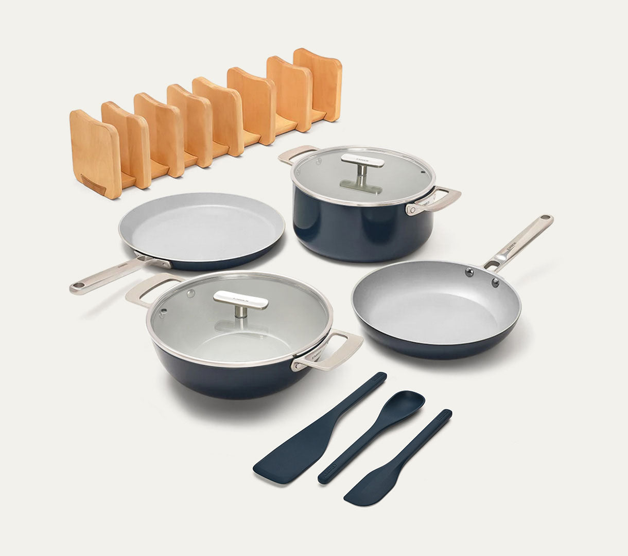 Complete Cookware Set with storage (4-Piece) with glass lid - Nilgiri Blue