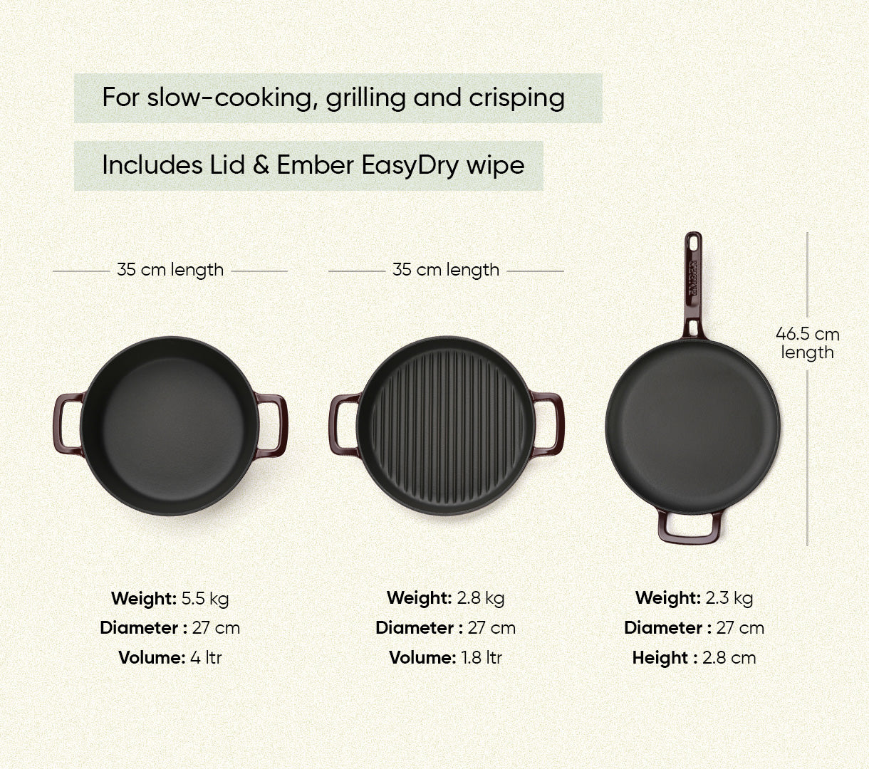 Cast Iron Trio with Storage - Wine