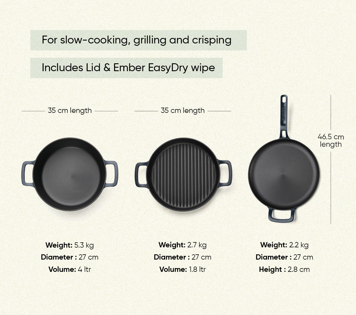 Cast Iron Trio with Storage - Nilgiri Blue