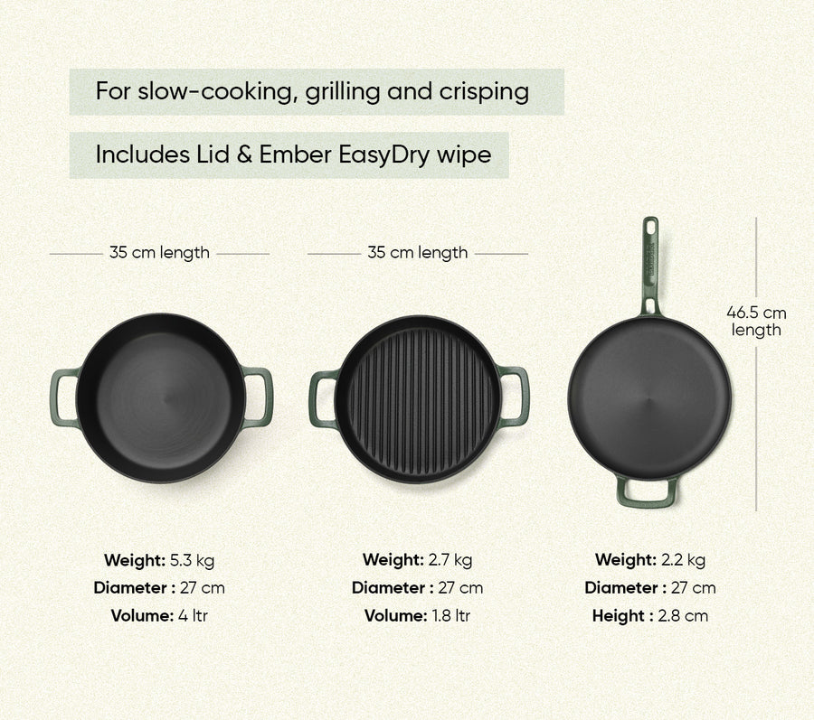 Cast Iron Trio with Storage - Coorg Green