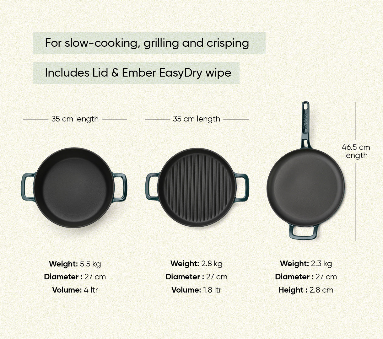 Cast Iron Trio with Storage - Teal