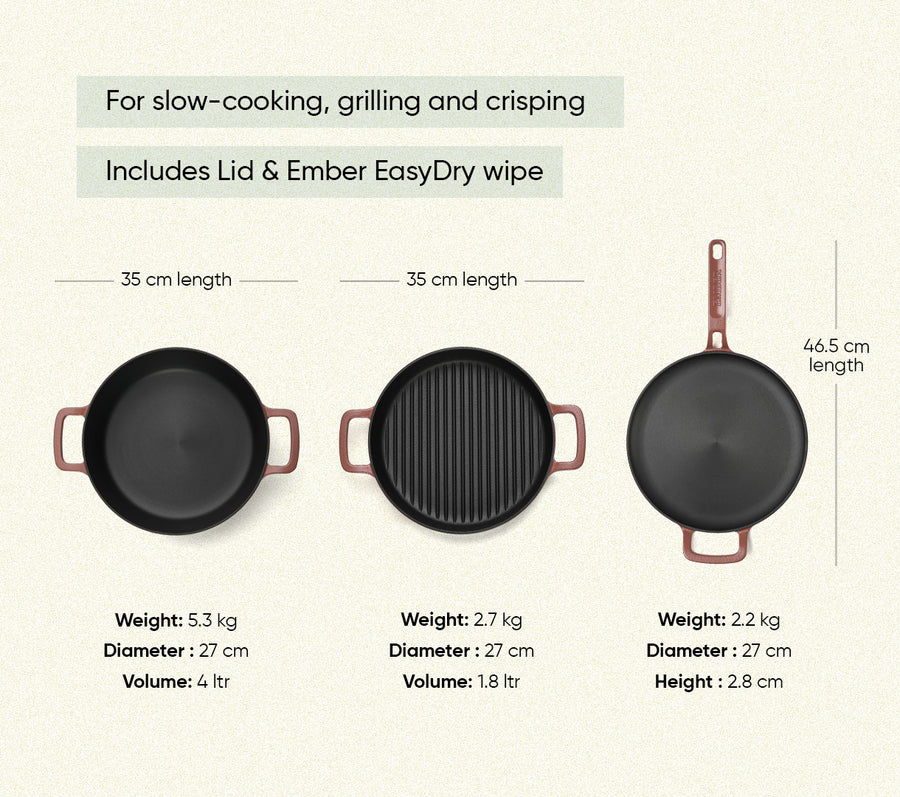 Cast Iron Trio with Storage - Jaipur Terracotta
