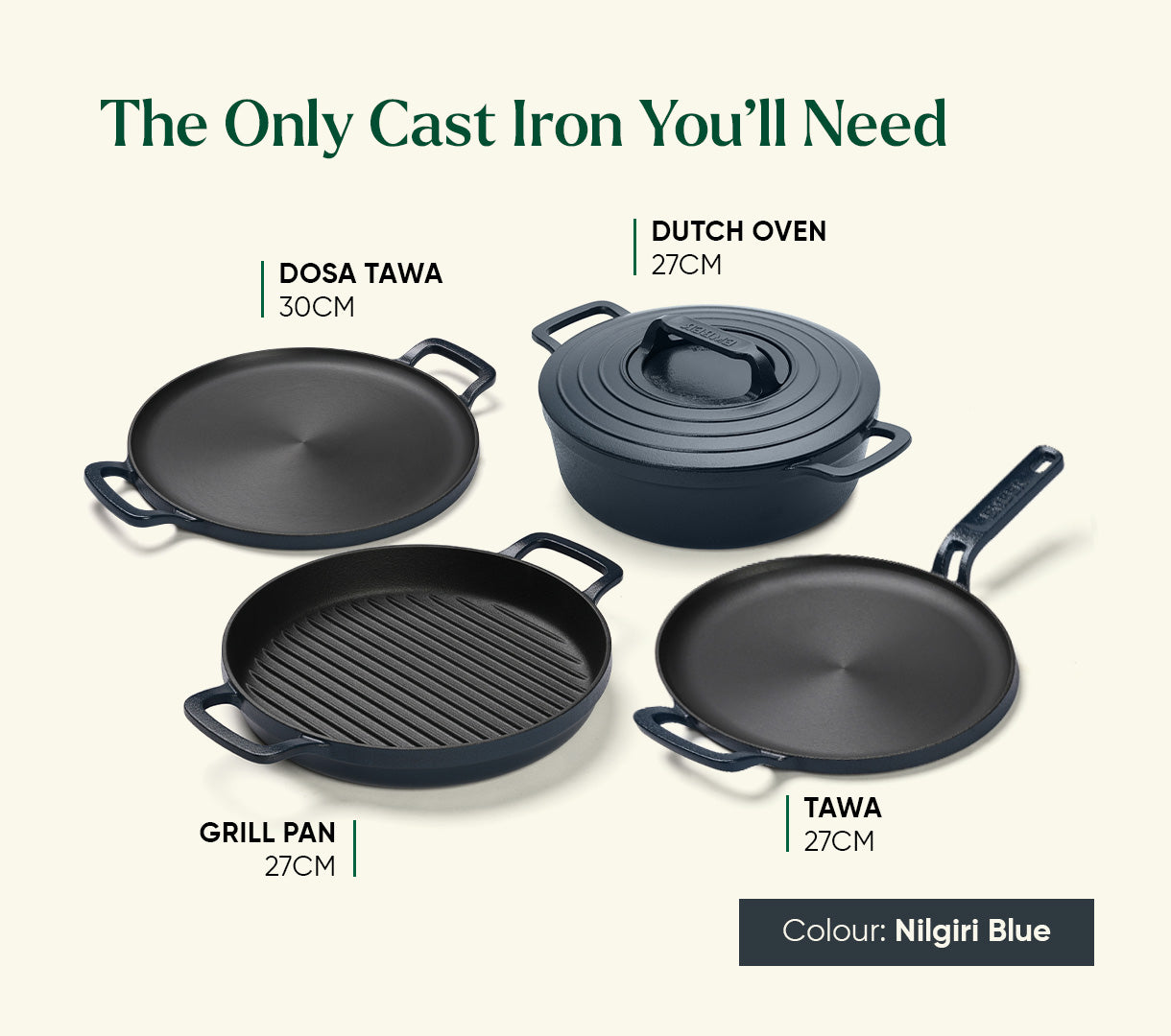 Pre-seasoned Cast Iron Duo - Nilgiri Blue