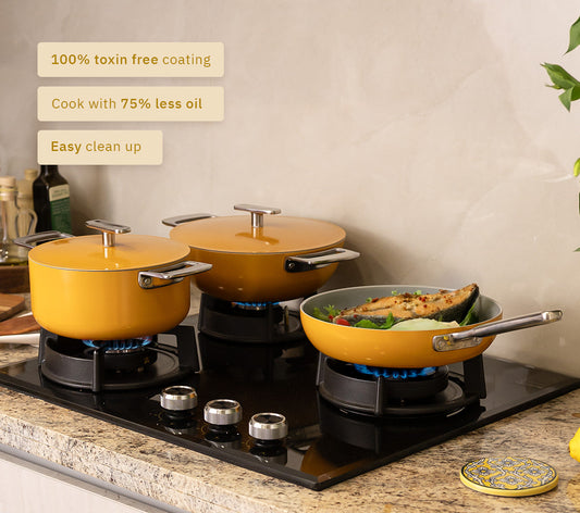 Ember Cookware Trio with Storage -  Benares Gold