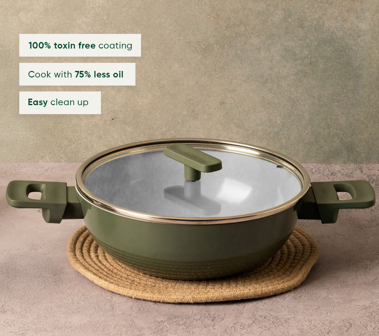 Kadai 24cm with glass lid - Coorg Green