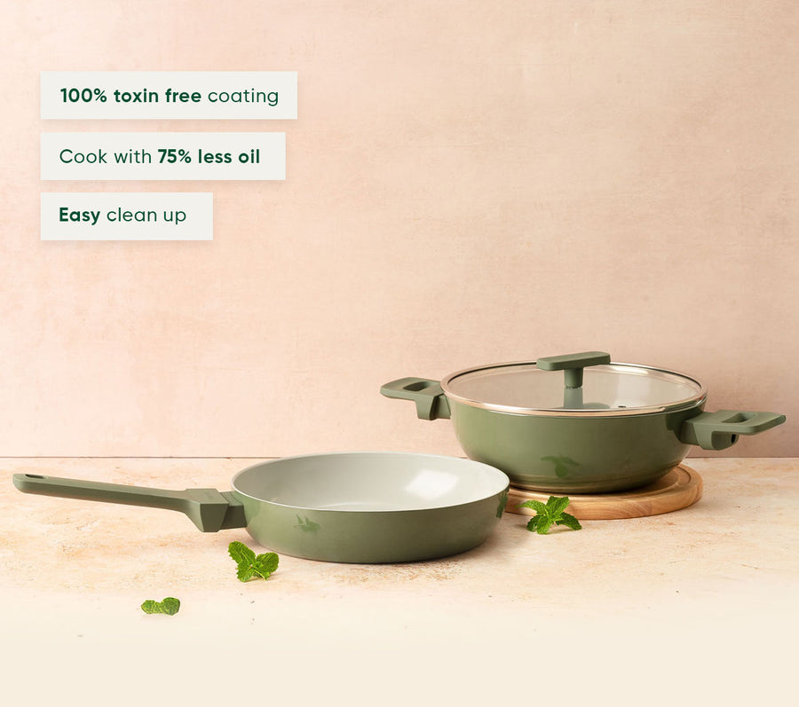 Everyday Cookware Trio with glass lid - Coorg Green