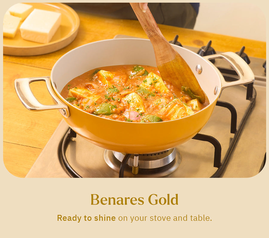 Kadai 24cm with glass lid - Benares Gold