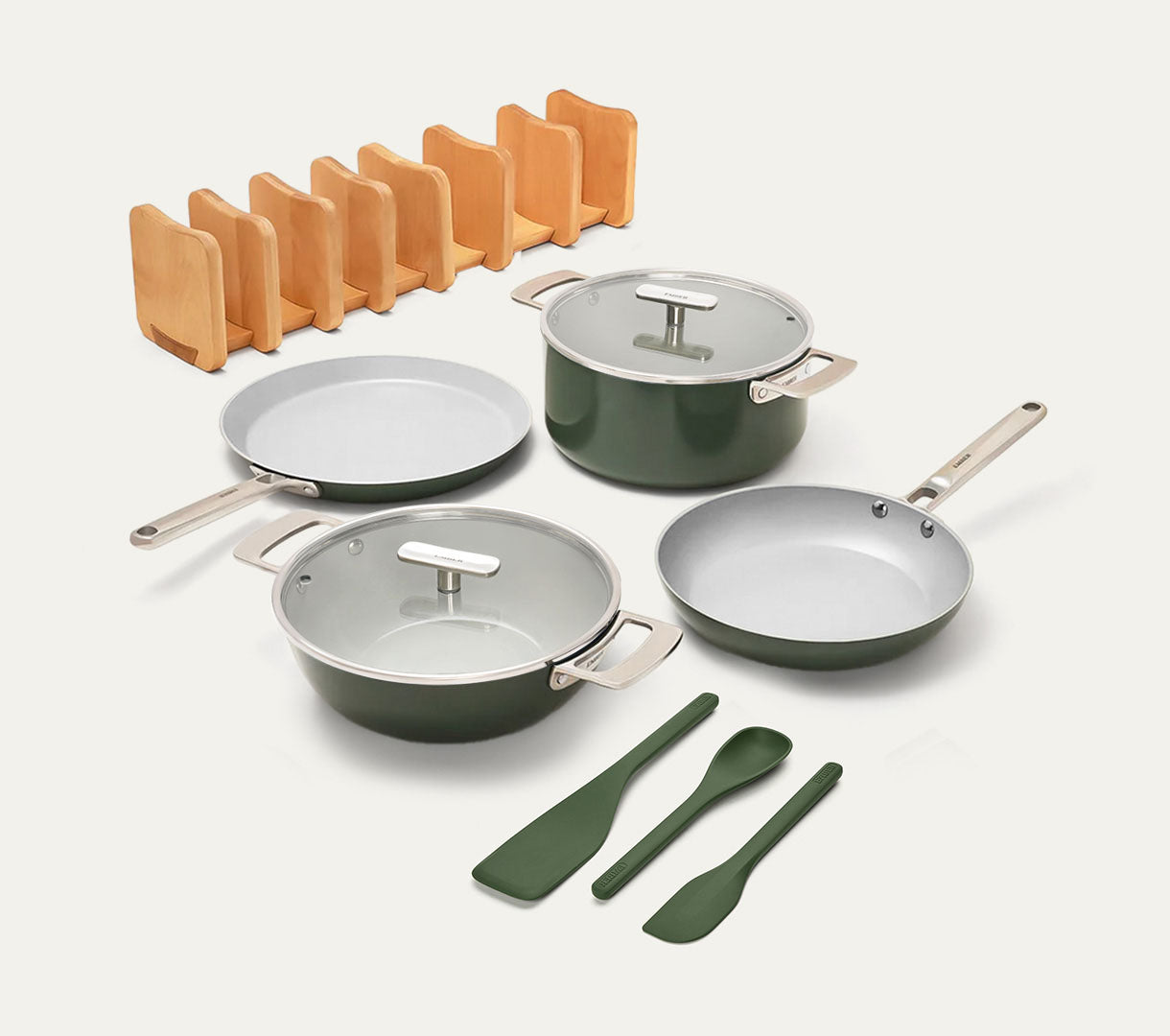 Complete Cookware Set with storage (4-Piece) with glass lid - Coorg Green