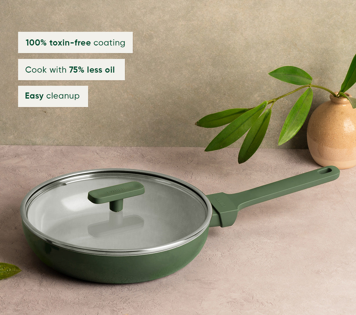 Frypan 24cm with glass lid (2.0) - Coorg Green