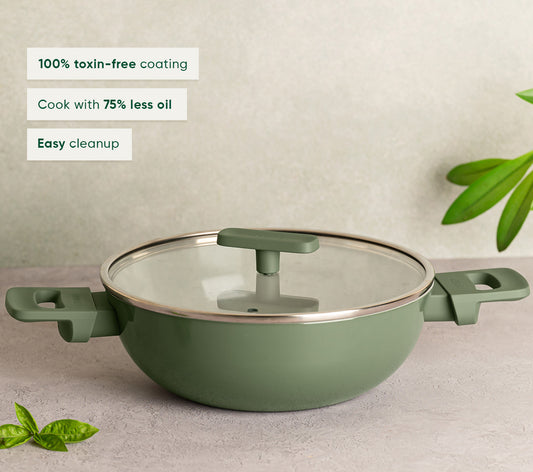 Kadai 24cm with glass lid - Coorg Green
