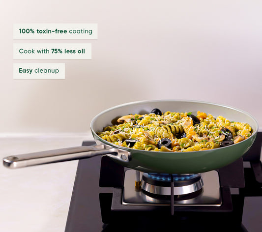 Frypan 24cm with glass lid - Coorg Green