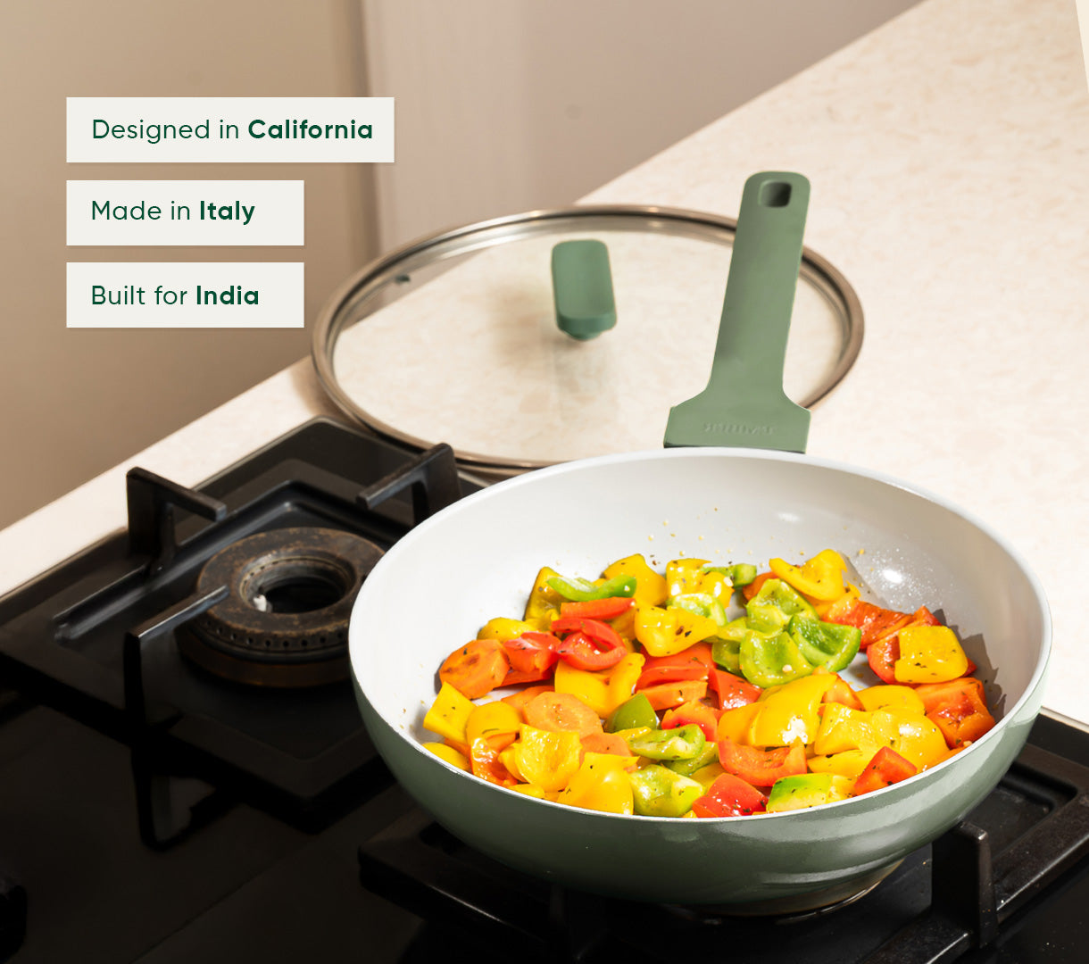Frypan 24cm with glass lid (2.0) - Coorg Green