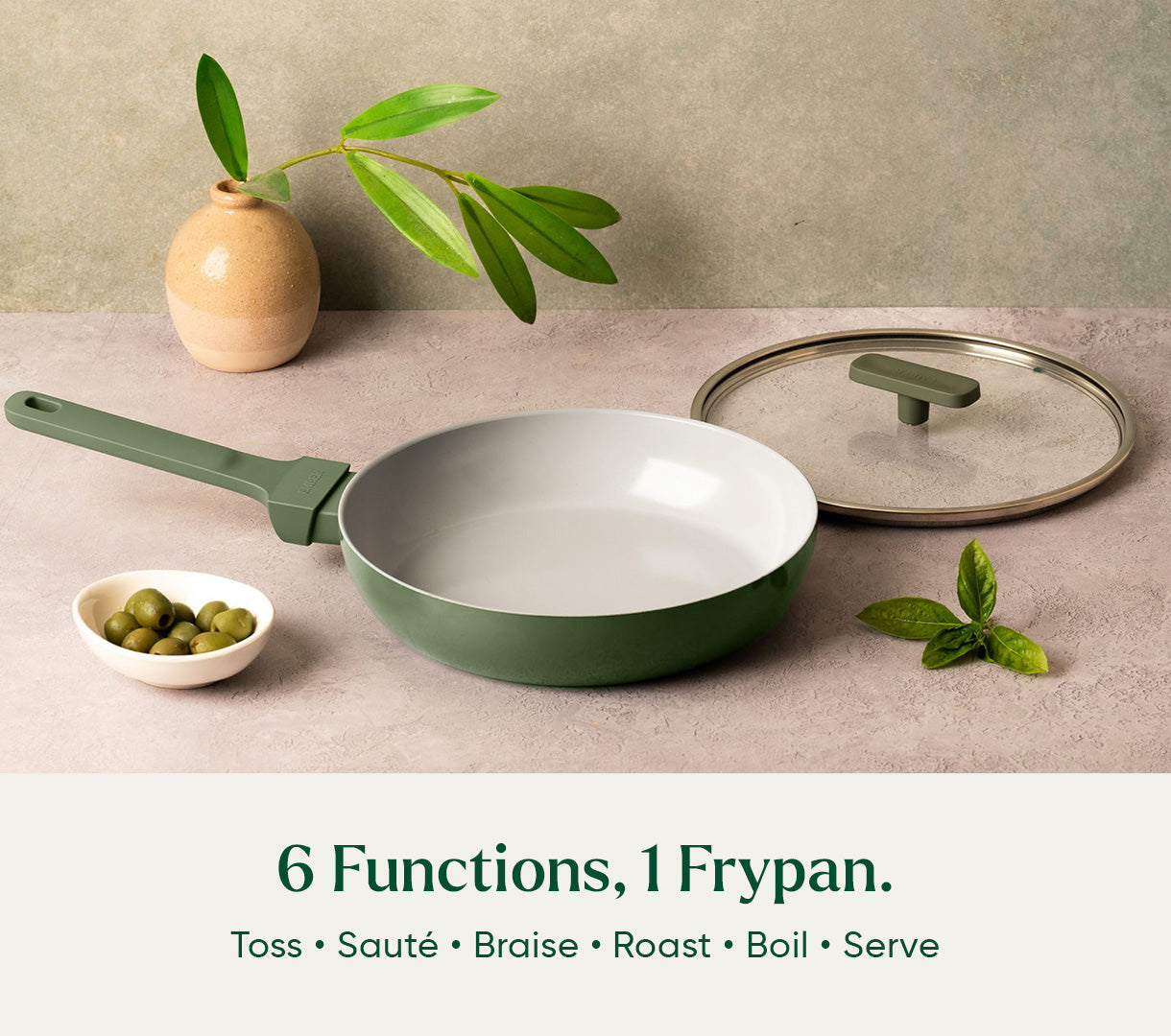 Frypan 24cm with glass lid (2.0) - Coorg Green